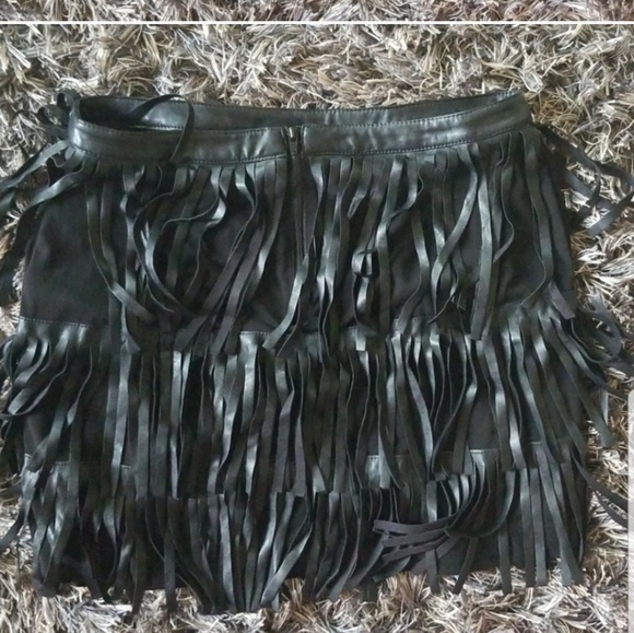 Faux Leather Fringe Mini Skirt - Picture 1 of 2